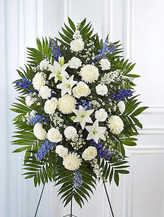 Blue And White Flowers Standing Spray. - Tizarah & Co. 