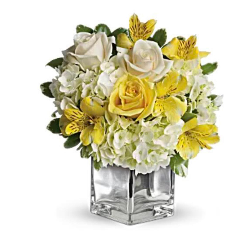 White & Yellow Mix Flowers arrangement - Tizarah & Co. 