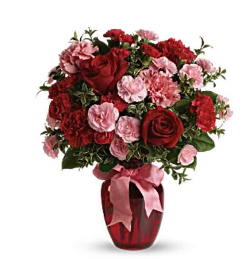 Red & Pink Mix Flowers arrangement - Tizarah & Co. 